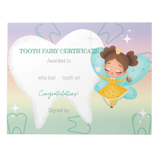 Tand Fairy Certificaten Notitieblok (Voorkant)