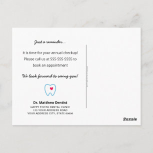 Tandarts afspraak herinnering tand met hart blauw briefkaart