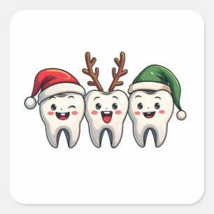 Tandarts Dental Christmas Santa Floss kerstboom Vierkante Sticker
