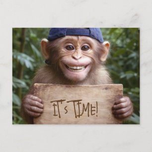 Tandarts Herinnering Chimpansee met Houten Verjaar Briefkaart