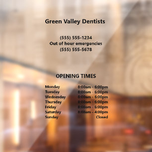 Tandarts Kantoor Openingstijden Raamsticker