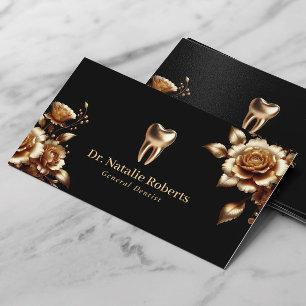 Tandarts Modern Goud Bloemen Zwart Tandheelkundige Visitekaartje