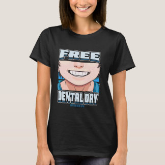 Tandarts op gratis tandelementendag zorgt voor mon t-shirt