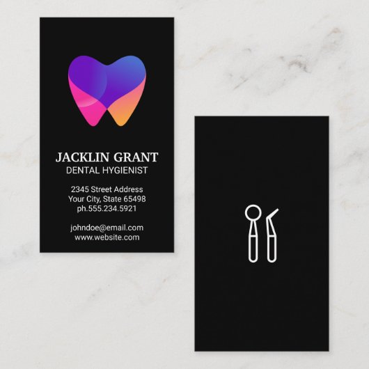 Tandartsgereedschap | Moderne kleurrijke tand pict Visitekaartje (Voorkant / Achterkant)