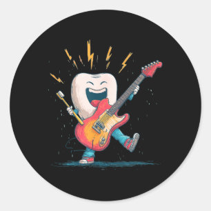 Tandborstel en E-gitaar Grafisch voor Tandverzorgi Ronde Sticker