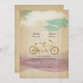Tandem Bicycle 2 Waterverf  Rustic Wedding Kaart (Voorkant / Achterkant)