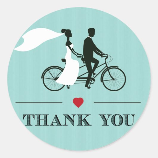 Tandem Bicycle Aqua Wedding Dank u Stickers (Voorkant)