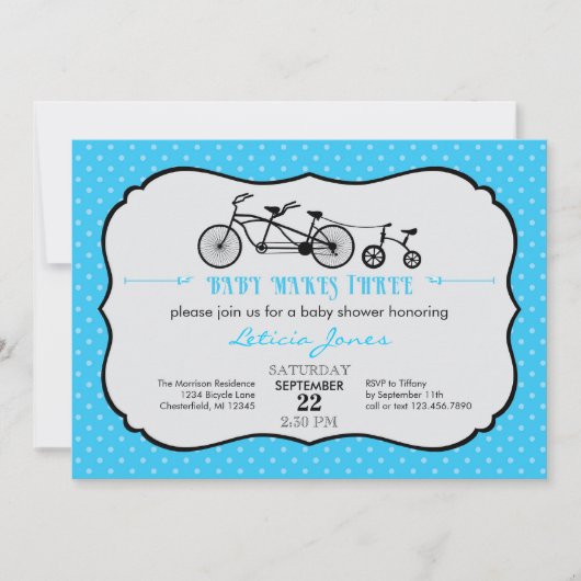 Tandem Bicycle Boy Baby shower Uitnodiging (Voorkant)