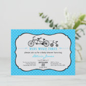 Tandem Bicycle Boy Baby shower Uitnodiging (Staand voorkant)