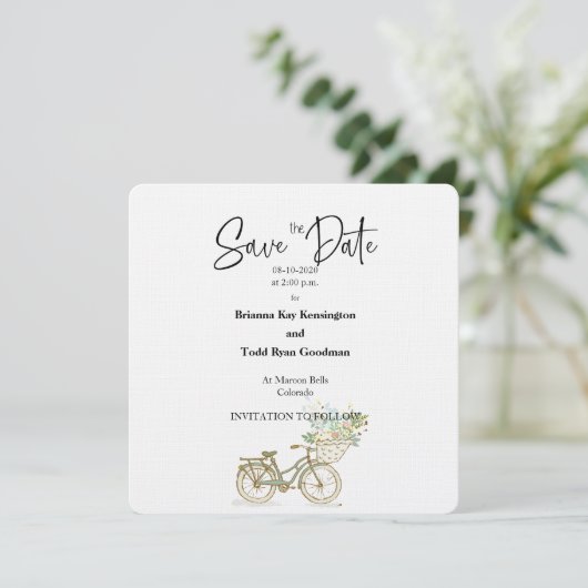 Tandem Bicycle Casual Square Save the Date Card Kaart (Staand voorkant)