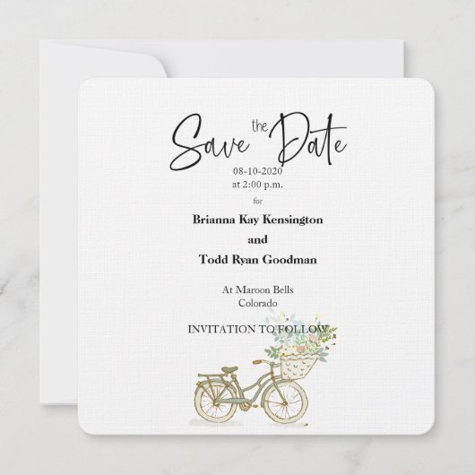 Tandem Bicycle Casual Square Save the Date Card Kaart (Voorkant)