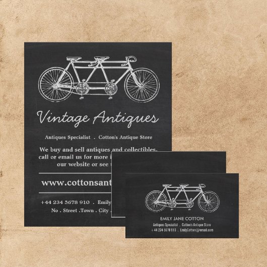 Tandem Bicycle & Chalkboard, Antiquair, Winkel Flyer