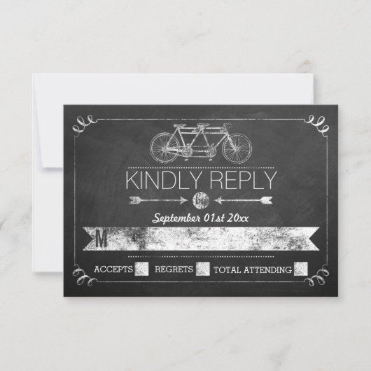 Tandem Bicycle Chalkboard Typography Wedding RSVP Kaartje (Voorkant)