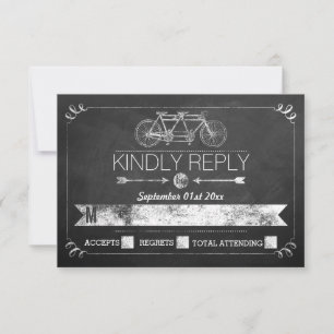 Tandem Bicycle Chalkboard Typography Wedding RSVP Kaartje