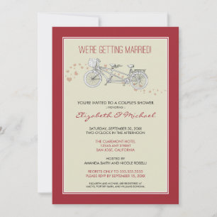 Tandem Bicycle Couple's Bridal Shower Invitation Kaart