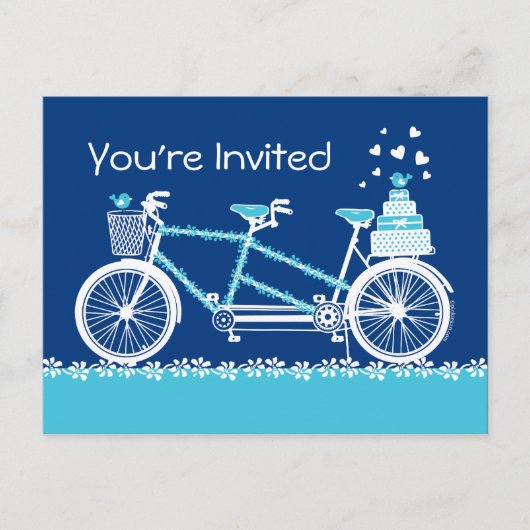 Tandem Bicycle Custom Aqua Invitation Briefkaart (Voorkant)
