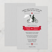 Tandem Bicycle Gray en Red Wedding Invitations Kaart (Voorkant / Achterkant)