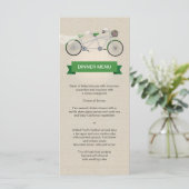 Tandem Bicycle Green Wedding Menu Faux Linen (Staand voorkant)