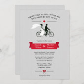 Tandem Bicycle Grey et Red Wedding Invitations (Devant / Derrière)