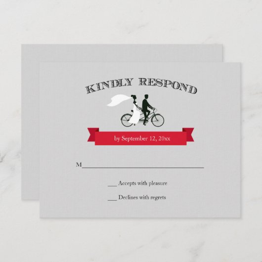 Tandem Bicycle Grey Wedding RSVP (Devant / Derrière)