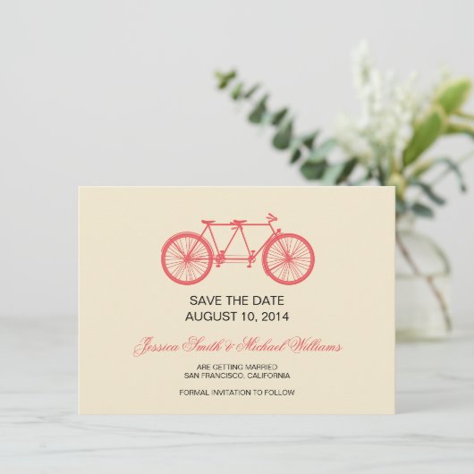 Tandem Bicycle Mariage Save The Date Rose Ecru (Debout devant)