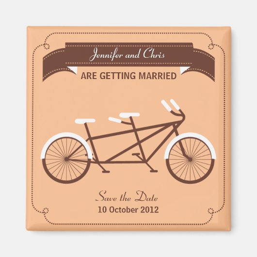 Tandem Bicycle Modern Beige Bewaar de datum Magneet (Voorkant)