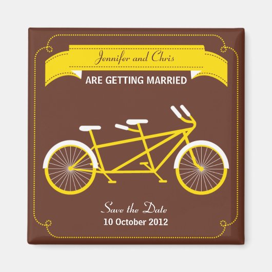 Tandem Bicycle Modern Wedding Brown Bewaar de datu Magneet (Voorkant)