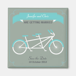 Tandem Bicycle Modern Wedding Grey Bewaar de datum Magneet