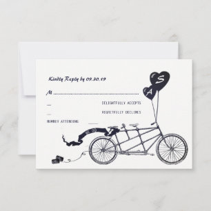 Tandem Bicycle Romantic Casual Wedding RSVP Kaartje