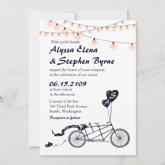 Tandem Bicycle Romantique Faire-part de mariage Dé (Devant)