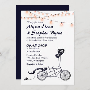 Tandem Bicycle Romantique Faire-part de mariage Dé