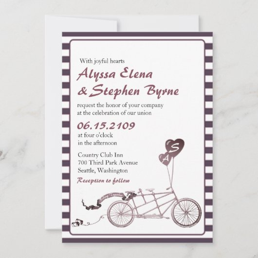 Tandem Bicycle Romantique Faire-part de mariage Dé (Devant)