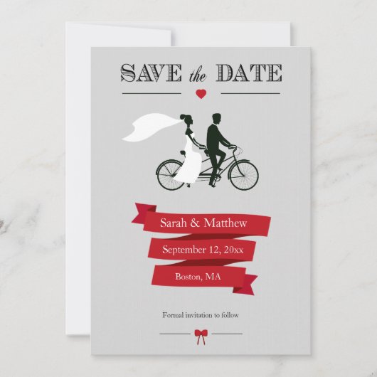 Tandem Bicycle Save the Date Cards (Voorkant)