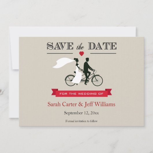 Tandem Bicycle Save the Date Cards (Voorkant)