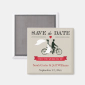 Tandem Bicycle Taupe en Red Save the Date Magnets Magneet (Voorkant / Achterkant)