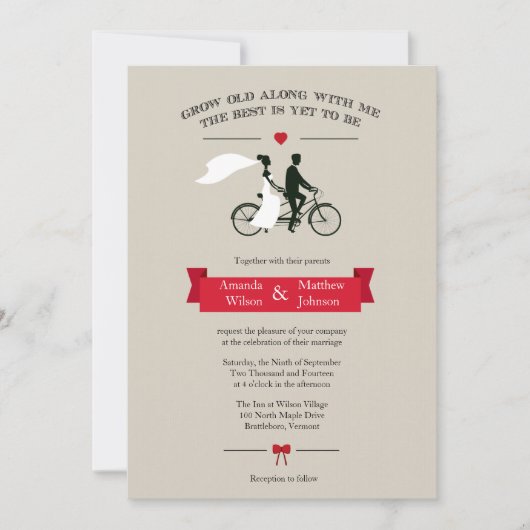Tandem Bicycle Vintage Wedding Invitting Kaart (Voorkant)