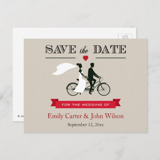 Tandem Bicycle Wedding Save the Date Briefkaart (Voorkant / Achterkant)