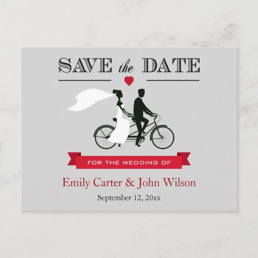 Tandem Bicycle Wedding Save the Date Briefkaart (Voorkant)