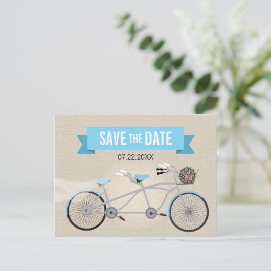 Tandem Bicycle Wedding Sla de datum op Aankondigingskaart (Staand voorkant)