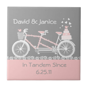 Tandem Bicycle Wedding Tegel Trivet Tegeltje
