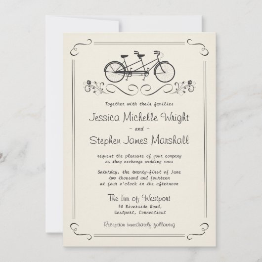 Tandem Bicycle White Wedding Kaart (Voorkant)