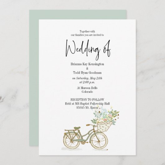 Tandem Bicyclette Décontracté Faire-part de mariag (Devant / Derrière)