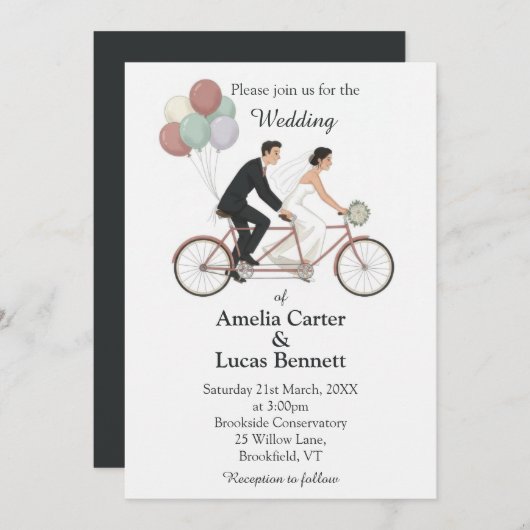 Tandem Bike Wedding Invitation (Devant / Derrière)