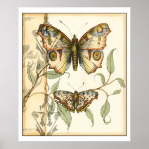 Tandem Butterflies over groene bladeren Poster