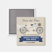 Tandem Donkerblauwe Fiets Sla de datum op Magneet (Voorkant / Achterkant)
