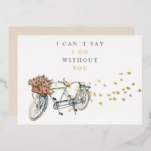 tandem fiets bruidsmeisje vraag goud folie uitnodiging