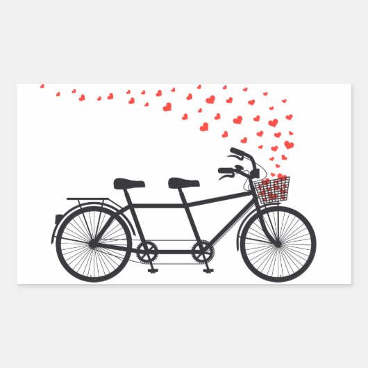 tandem fiets met rood hart rechthoekige sticker (Voorkant)