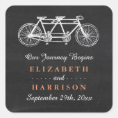Tandem fiets op Chalkboard Weddenschap Vierkante Sticker (Voorkant)