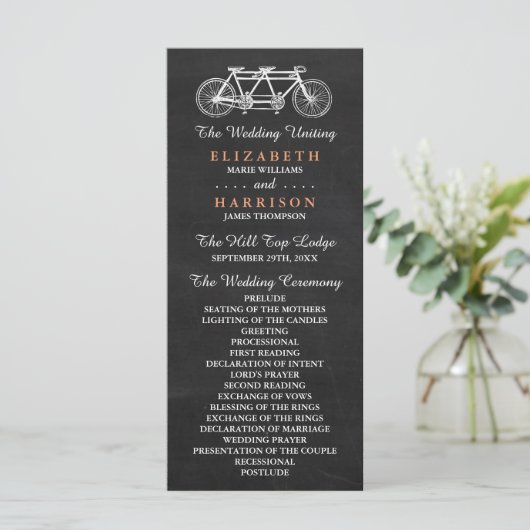 Tandem-fiets op Chalkboard Wedding Program Programma (Staand voorkant)