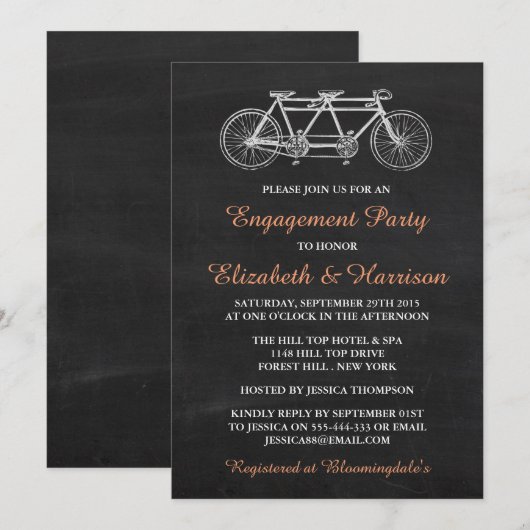 Tandem Fiets op schoolbord verlovingsfeest Kaart (Voorkant / Achterkant)